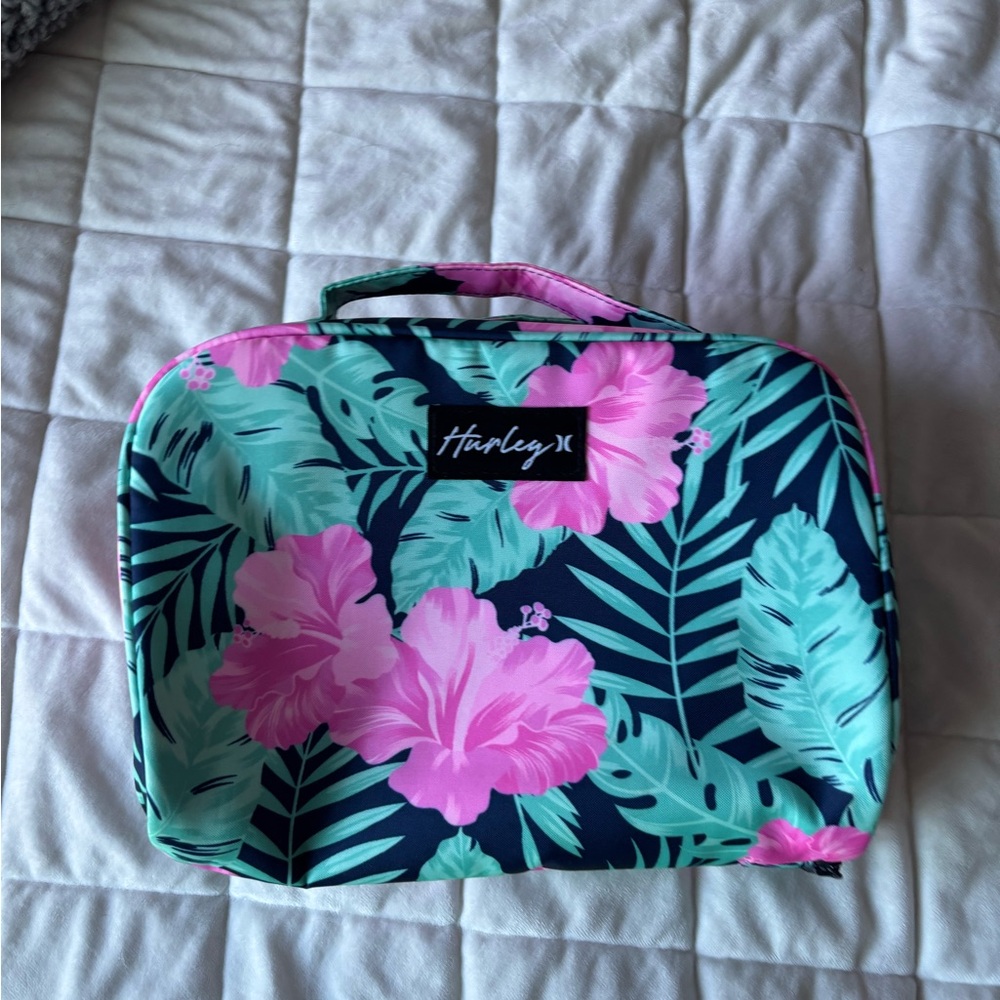 NWOT Hurley Floral Print Accessory Bag - Pink and Green